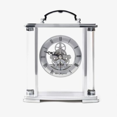 WM Widdop Silver Skeleton Mantel Clock W2919