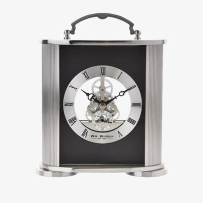 WM Widdop Silver and Black Skeleton Mantel Clock W2920