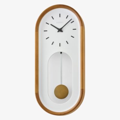 Seiko White Dial Pendulum Wooden Wall Clock QXC247B
