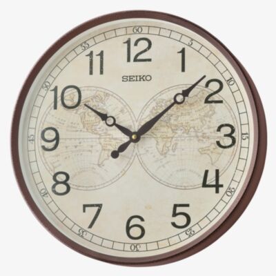 Seiko Brown World Map Dial Round Wall Clock QXA803B