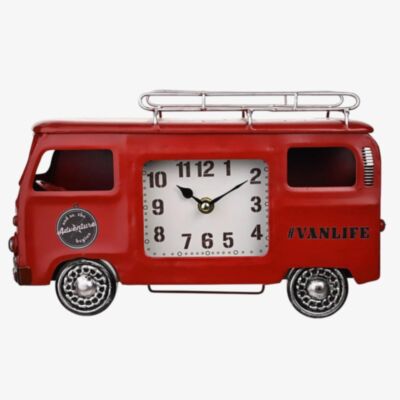 Hometime Red Campervan Metal Mantel Clock W2949