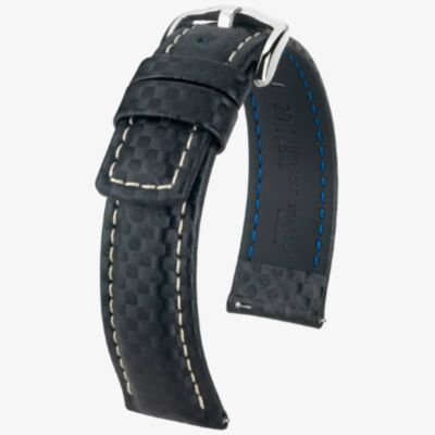HIRSCH Carbon Long Black Leather Watch Strap 02592050-2