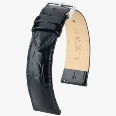 HIRSCH Crocograin Long Black Leather Watch Strap 12322850-2
