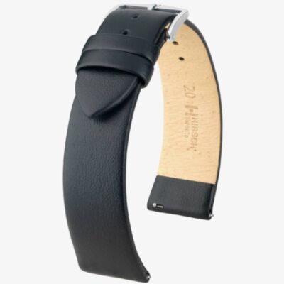 HIRSCH TORONTO Long Fine-Grained Black Leather Watch Strap 037 02 0 50-2