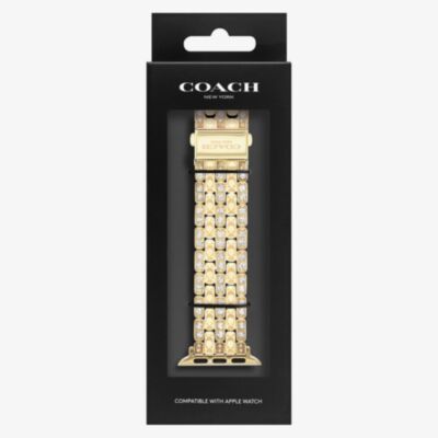 Coach Ladies Gold Tone Crystal Set Apple Watch Strap 14700262
