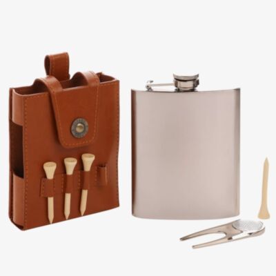 Harvey Makin Golfers Tan Hip Flask Gift Set HM2721