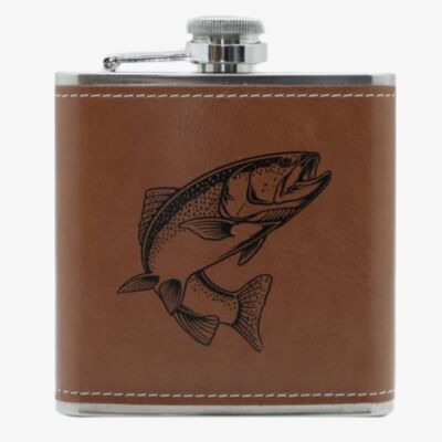 Stainless Steel & Brown Leatherette Fish 6oz Hip Flask HF-05