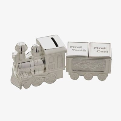 Bambino Silver First Tooth/Curl Train Money Box Gift CG404