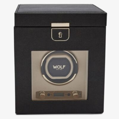 WOLF Palermo Black Anthracite Single Winder with Jewellery Storage 213702