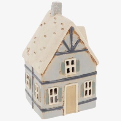Village Pottery Blue Tudor House Tealight Candle Holder 350100