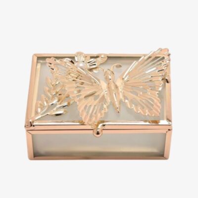 Gold Rectangular Butterfly Trinket Box SP3506RTB