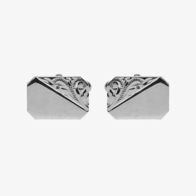 Sterling Silver Engraved Cut Corner Rectangular Engraveable Cufflinks 70-6012