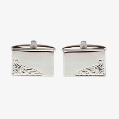 Rectangular Engraved Leaf Design Engraveable Cufflinks 90-9008
