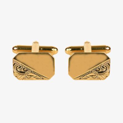Gold Plated Engraved Cut Corner Rectangular Engraveable Cufflinks 90-3000