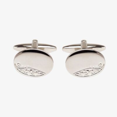 Oval Engraved Leaf Design Engraveable Cufflinks 90-9009
