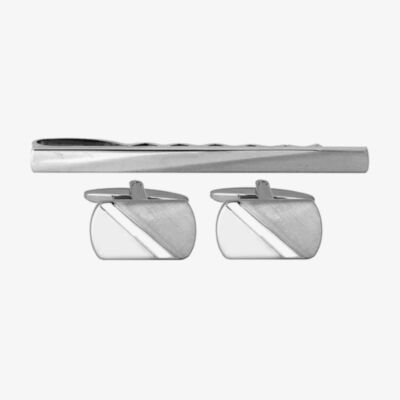Dual Finish Brushed & Shiny Tie Slide & Cufflinks 60-1005