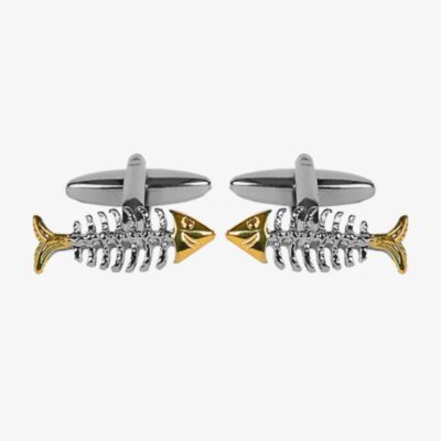 Fish Skeleton Rhodium & Gold Plated Cufflinks 90-1442