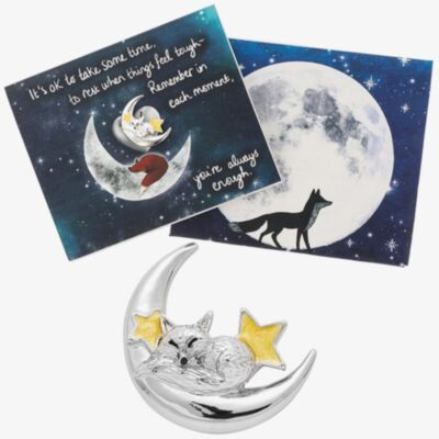 Silver Plated Fox Sleeping On Moon Brooch 364358