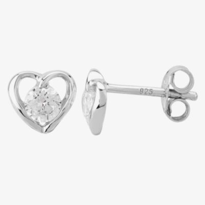 Sterling Silver Clear Cubic Zirconia Open Heart Stud Earrings THB001404