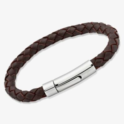 Unique Stainless Steel Dark Brown Leather Bracelet A40DB (GWP)