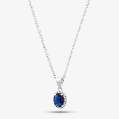 Silver Oval Blue Crystal Pendant P611333