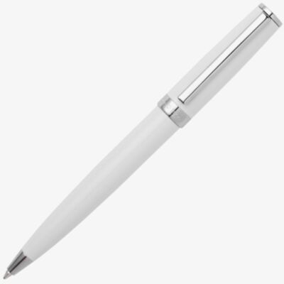 BOSS Gear Icon White & Chrome Plated Ballpoint Pen HSN2544G