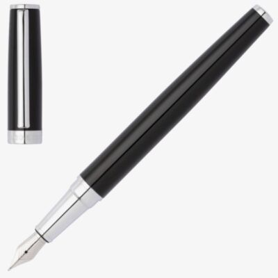BOSS Gear Icon Black & Chrome Plated Fountain Pen HSN2542A