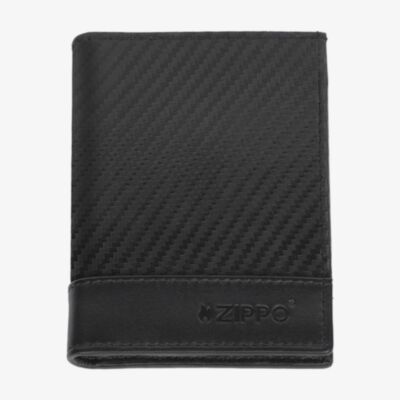 Zippo Carbon Fibre Pattern Tri-Fold Black Leather Wallet 2008000