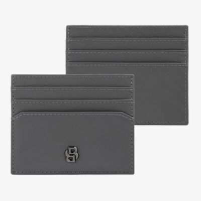 BOSS Double B Saffiano Grey Card Holder Wallet HLC526H
