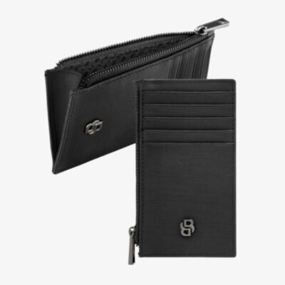 BOSS Double B Saffiano Black Zip Card Holder Wallet HLK526A