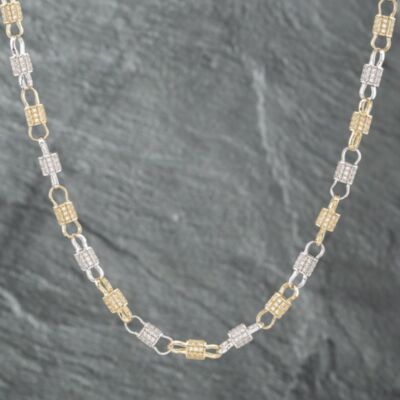Pre-Owned 9ct Two Colour Gold Cubic Zirconia Tube 28 Inch Chain 41041278