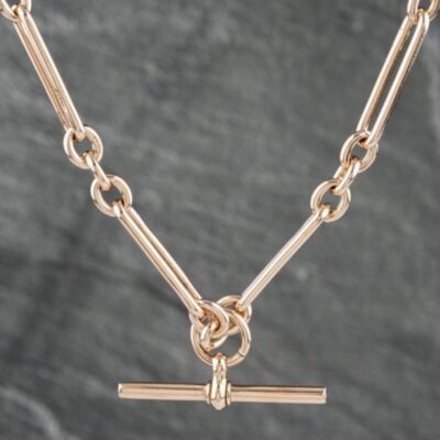 Pre-Owned Vintage 9ct Rose Gold T Bar Albert 16 Inch Figaro Chain 41041536