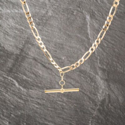 Pre-Owned Vintage 9ct Rose Gold Albert Chain 20 Inch T-Bar Figaro Chain 41041716