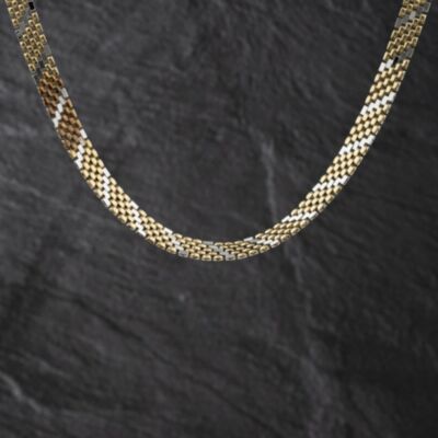 Pre-Owned 9ct Two Colour Gold Brick Link 16 Inch Fancy Necklace 41041797