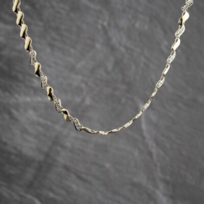 Pre-Owned 9ct Two Colour Gold Diamond Set 16 Inch Flat Link Chain 41041937