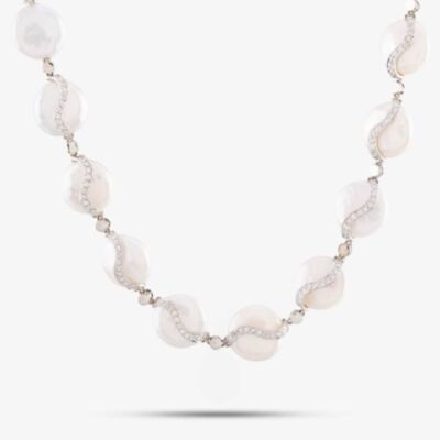 Pre-Owned 18ct White Gold Freshwater Pearl & 1.30ct Brilliant Cut Diamond 16 Inch Necklace 4104761