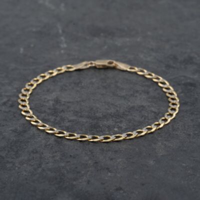 Pre-Owned 9ct Two Colour Gold 7 Inch Curb Chain Bracelet 41061255