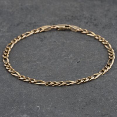 Pre-Owned 9ct Yellow Gold 3+1 7.25 Inch Figaro Chain Bracelet 41061275
