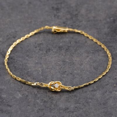 Pre-Owned 9ct Yellow Gold Diamond Knot Fancy 7 Inch Curb Bracelet 41061301
