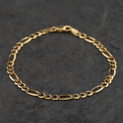 Pre-Owned 9ct Yellow Gold 7.5 Inch Figaro Chain Bracelet 41061353