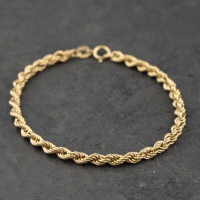 Pre-Owned 9ct Yellow Gold 7 Inch Rope Chain Bracelet 41061358