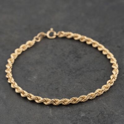 Pre-Owned 9ct Yellow Gold 7 Inch Rope Chain Bracelet 41061361
