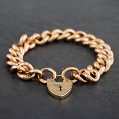 Pre-Owned Vintage Rose Gold Plain And Engraved Links Chain Bracelet 4107306