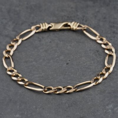 Pre-Owned 9ct Yellow Gold 3+1 8.5 Inch Figaro Chain Bracelet 41081237