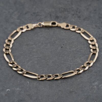 Pre-Owned 9ct Yellow Gold 3+1 8.5 Inch Figaro Chain Bracelet 41081241