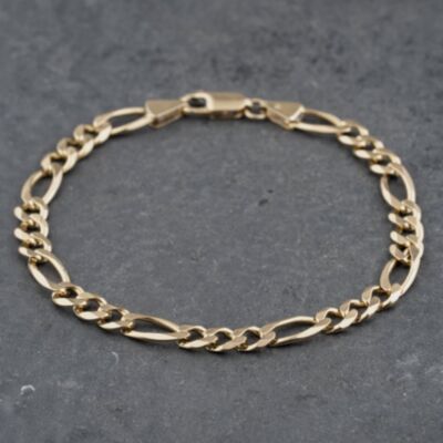 Pre-Owned 9ct Yellow Gold 3+1 8.5 Inch Figaro Chain Bracelet 41081242