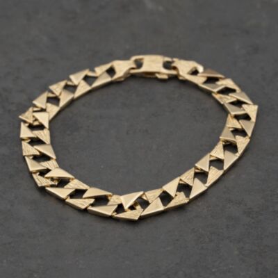 Pre-Owned 9ct Yellow Gold Square Textured & Polished 8 Inch Curb Chain Bracelet 41081246