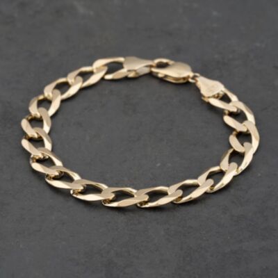 Pre-Owned 9ct Yellow Gold Heavy 8 Inch Curb Chain Bracelet 41081254