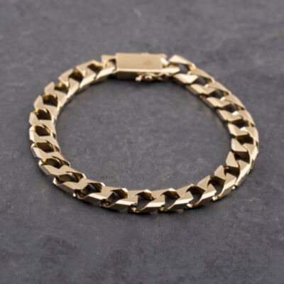 Pre-Owned 9ct Yellow Gold Heavy Square 8 Inch Curb Chain Bracelet 41081263