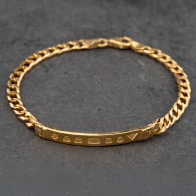 Pre-Owned 9ct Yellow Gold Gold Bar Style 8 Inch Curb Identity Bracelet 41081264